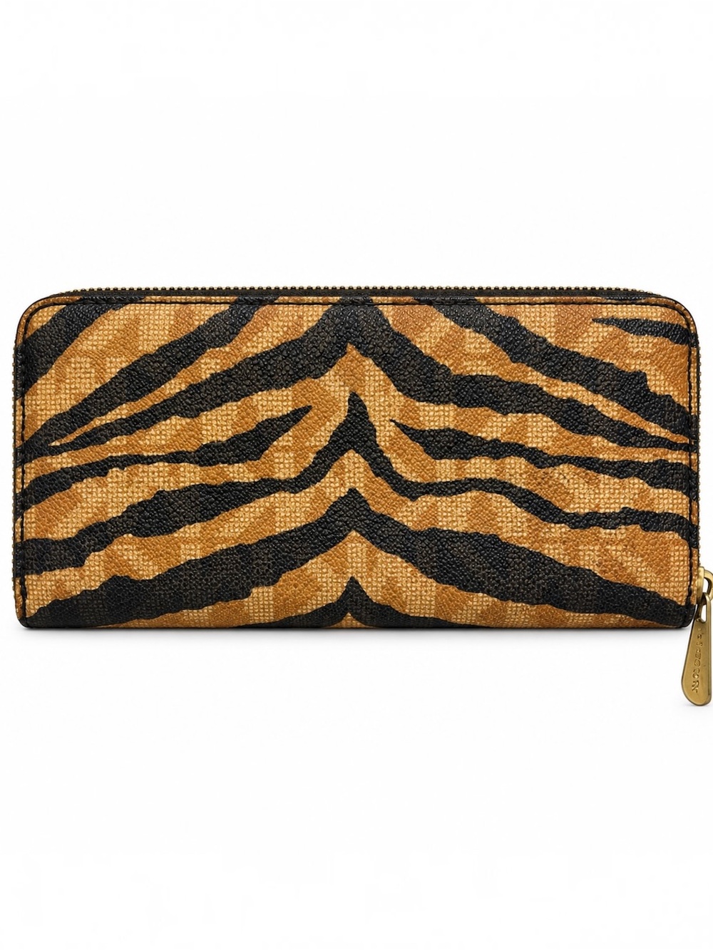 Michael Kors Tiger Stripe Zip Around Wallet Y2K Animal Print Brown Black - Picture 2 of 12